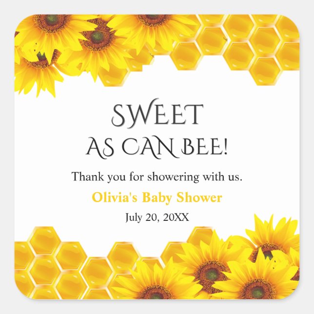 Pegatina Cuadrada Ducha de Bebé Mamá Abeja a Cría Panal Amarillo (Anverso)