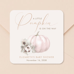 Pegatina Cuadrada Ducha de Bebé Niña Calabacita de Otoño