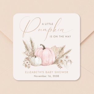 Pegatina Cuadrada Ducha de Bebé Niña Pequeña Calabaza de Otoño