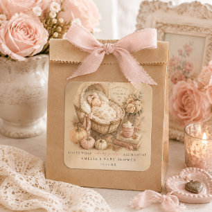 Pegatina Cuadrada Ducha de bebé niña vintage de otoño con sabor a ca