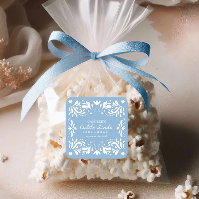 Pegatina Cuadrada Ducha de bebé niño Blue Cielito Lindo  (Blue Cielito Lindo Baby shower sticker)