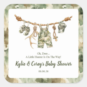 Pegatina Cuadrada Ducha de bebé niño camuflaje ropa de caza