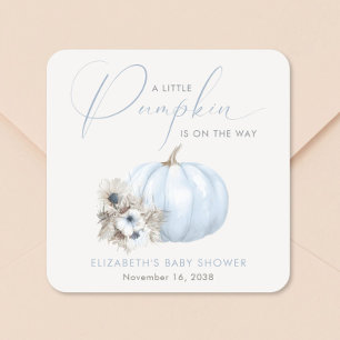 Pegatina Cuadrada Ducha de bebé niño de calabacita de otoño