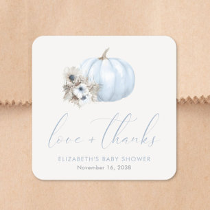 Pegatina Cuadrada Ducha de bebé niño de otoño Little Pumpkin agradec