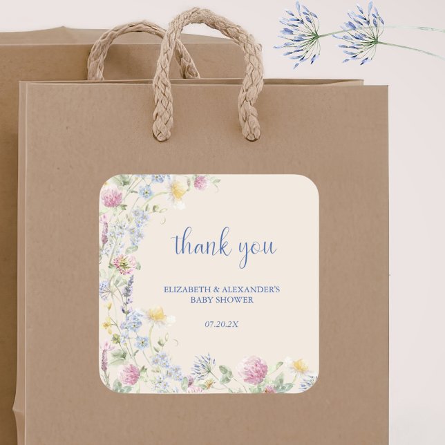 Pegatina Cuadrada Ducha de bebé para parejas con flores silvestres (Subido por el creador)