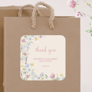Pegatina Cuadrada Ducha de Bebé para Parejas de Flores Silvestres