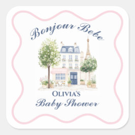 Pegatina Cuadrada Ducha de Bebe Paris Café Parisino Fiesta del Té