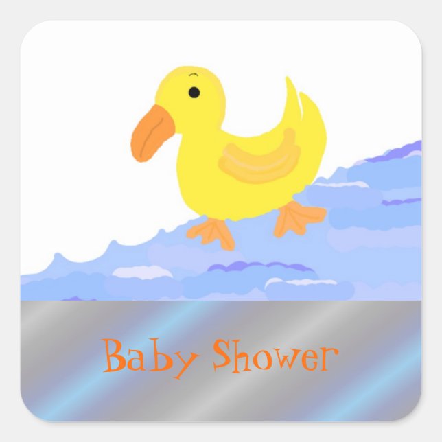 Pegatina Cuadrada Ducha de bebé Pato Amarillo (Anverso)