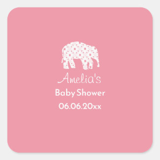 Pegatina Cuadrada Ducha de bebé personalizada Elefante Blanco Bonito