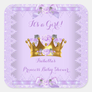 Pegatina Cuadrada Ducha de Bebé Princesa Rosa Púrpura Lace Lavanda