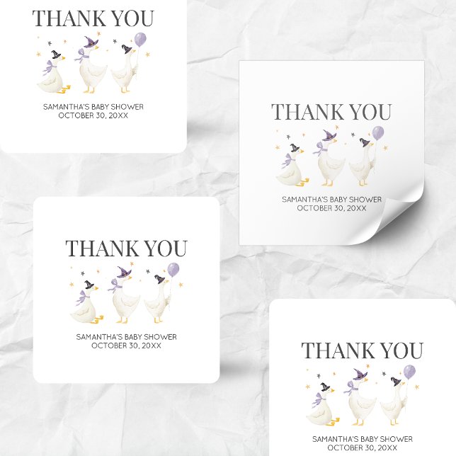Pegatina Cuadrada Ducha de Bebé Silly Goose (Halloween Little Silly Goose Baby Shower Sticker)