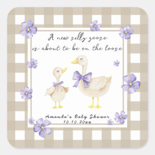 Pegatina Cuadrada Ducha de bebé Silly Goose acuarela