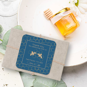 Pegatina Cuadrada Ducha de Boda Dorada Indigo & Honeycomb