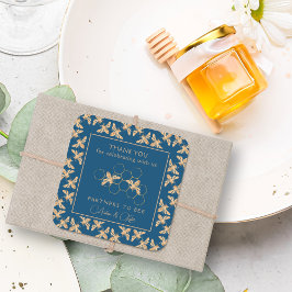 Pegatina Cuadrada Ducha de Boda Dorada Indigo & Honeycomb