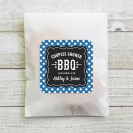 Pegatina Cuadrada Ducha de Bodas Rustic Blue Gingham BBQ