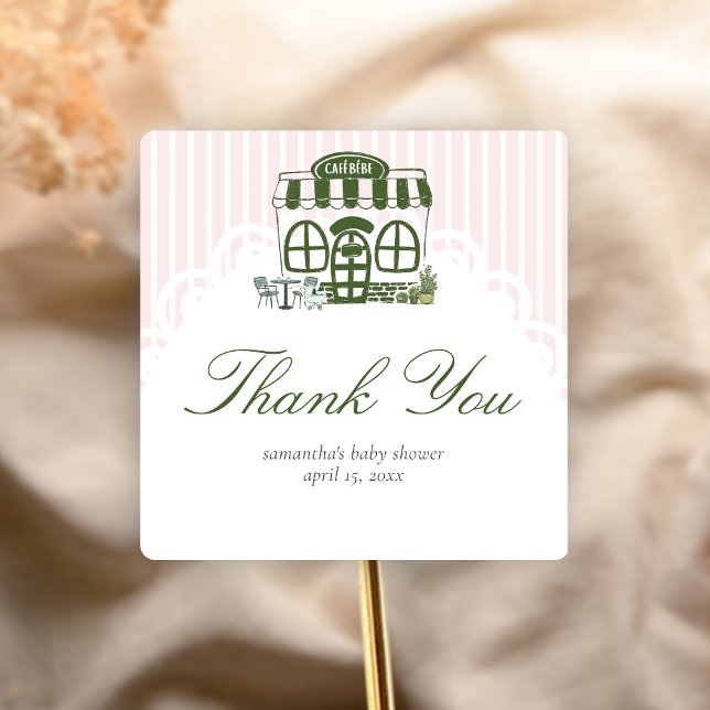 Pegatina Cuadrada Ducha de Café Bebe Café Bebé (Baby is Brewing Coffee Cafe Bebe Baby Shower Sticker)