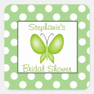 Pegatina Cuadrada Ducha de mariposa de poliéster verde y blanco