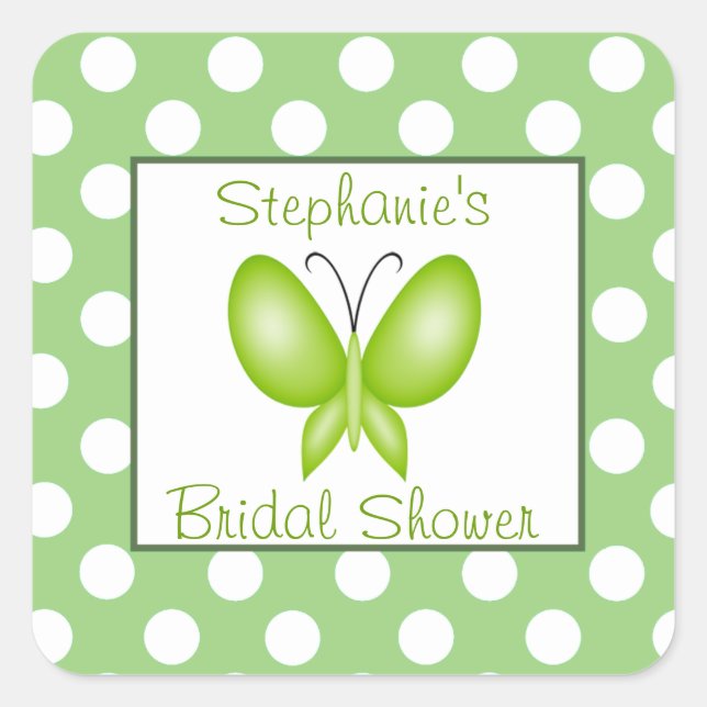 Pegatina Cuadrada Ducha de mariposa de poliéster verde y blanco (Anverso)