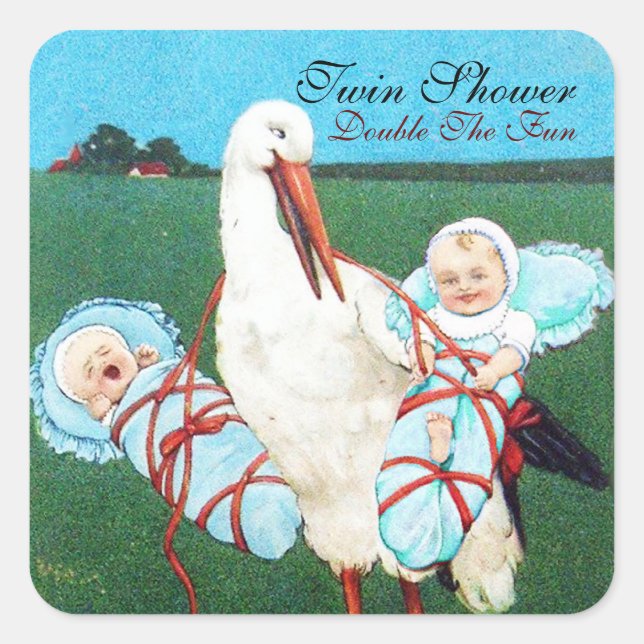 Pegatina Cuadrada DUCHA DE NIÑO DE BEBÉS STORIN, azul verde azulado (Anverso)