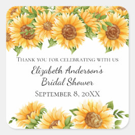 Pegatina Cuadrada Ducha de Novia Amarilla Floral Rústica Girasoles