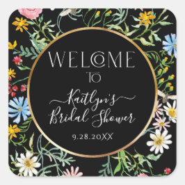 Pegatina Cuadrada Ducha de novia boho de flores silvestres florales 