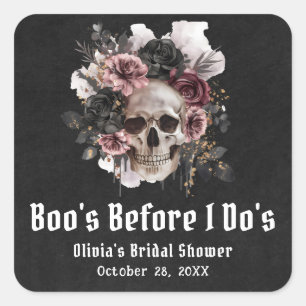 Pegatina Cuadrada Ducha de Novia Calavera de Halloween Boo's Before 
