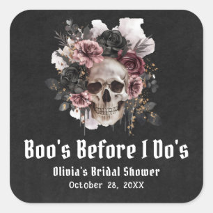 Pegatina Cuadrada Ducha de Novia Calavera de Halloween Boo's Before 