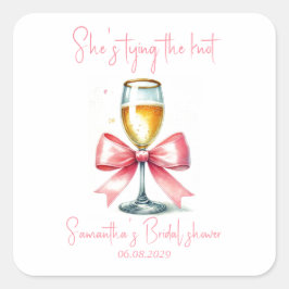 Pegatina Cuadrada Ducha de novia Coquette Pink Bow