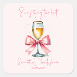 Pegatina Cuadrada Ducha de novia Coquette Pink Bow