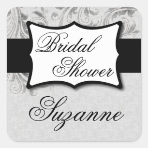 Pegatina Cuadrada Ducha de novia Damask plateado