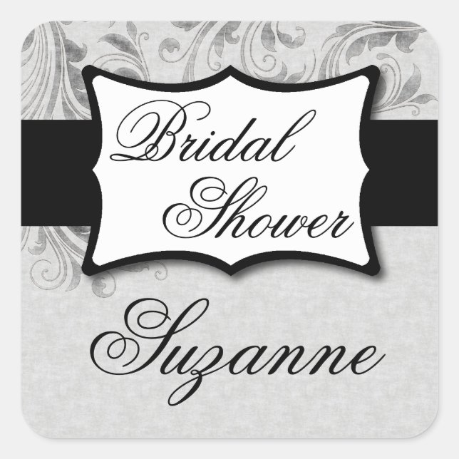 Pegatina Cuadrada Ducha de novia Damask plateado (Anverso)