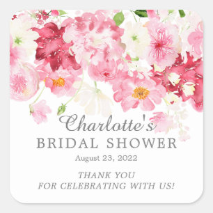 Pegatina Cuadrada Ducha de Novia de Flores de Primavera