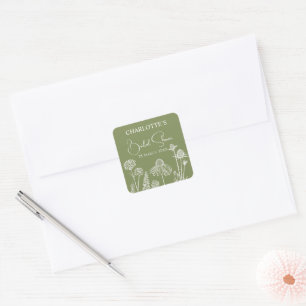 Pegatina Cuadrada Ducha de Novia de Flores Silvestres Musgo Floral D