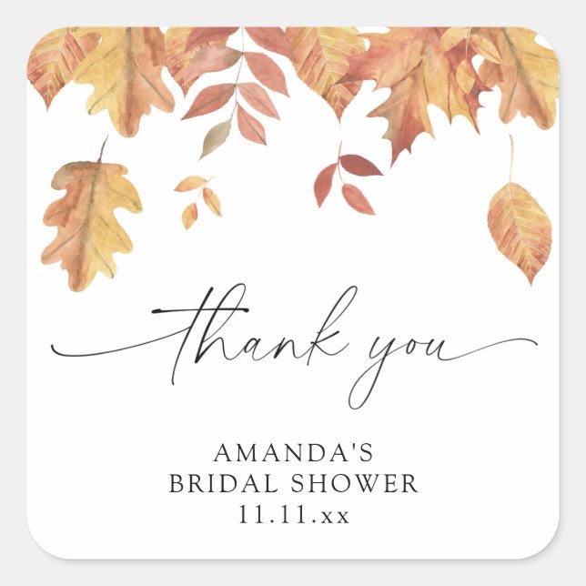 Pegatina Cuadrada Ducha de novia de hojas que caen (Anverso)