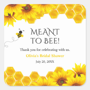 Pegatina Cuadrada Ducha de novia de panal de abeja amarillo