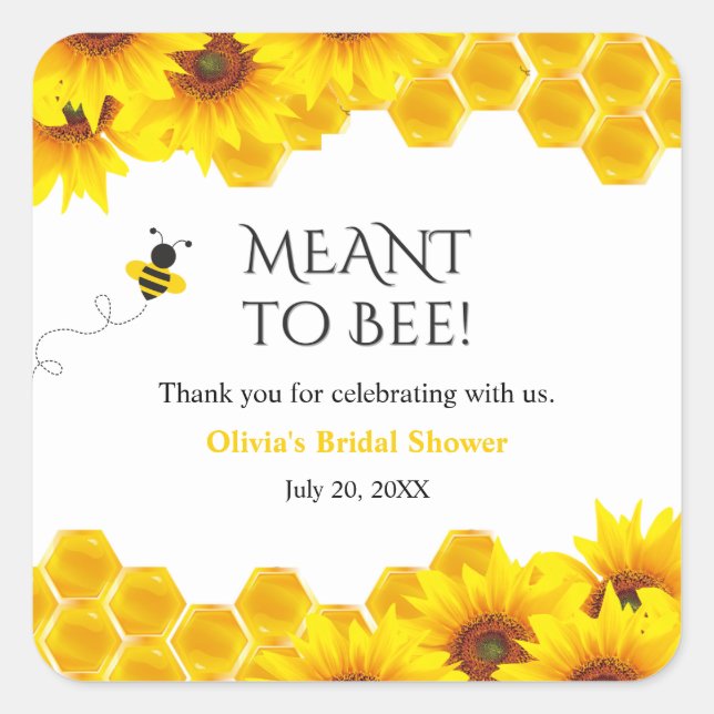 Pegatina Cuadrada Ducha de novia de panal de abeja amarillo (Anverso)