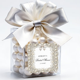 Pegatina Cuadrada Ducha de Novia Diamantes y Perlas