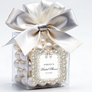 Pegatina Cuadrada Ducha de Novia Diamantes y Perlas