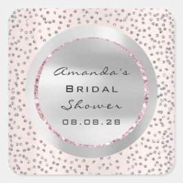 Pegatina Cuadrada Ducha de novia Dulce 16º Rosa Purpurina grises gri