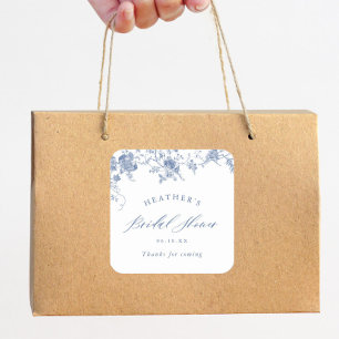Pegatina Cuadrada Ducha de Novia Floral Algo Azul