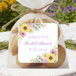 Pegatina Cuadrada Ducha de Novia Floral Boho Girasol Margarita