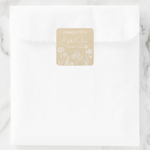 Pegatina Cuadrada Ducha de Novia Floral Dibujada con Flores Silvestr