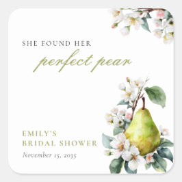 Pegatina Cuadrada Ducha de Novia Floral Perfecta Pera