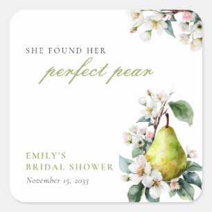 Pegatina Cuadrada Ducha de Novia Floral Perfecta Pera