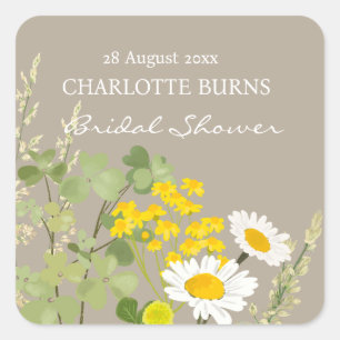 Pegatina Cuadrada Ducha de Novia Flores Silvestres Personalizada 