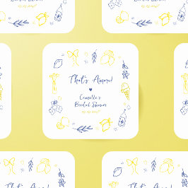 Pegatina Cuadrada Ducha de Novia Limón Italiano Dibujado a Mano 'Tha