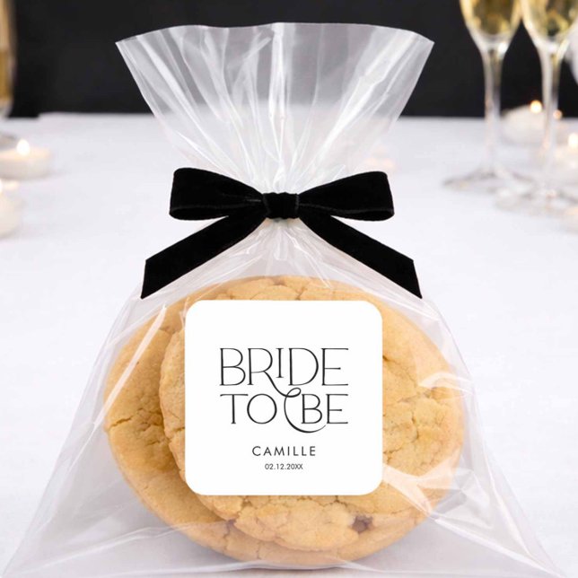 Pegatina Cuadrada Ducha de novia Minimal Bride to Be (Bride to Be Favor Sticker)