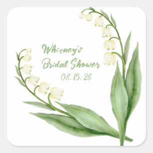 Pegatina Cuadrada Ducha de Novia Personalizada Elegante con Lirio de