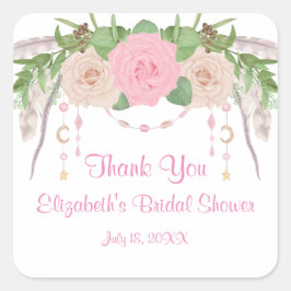 Pegatina Cuadrada Ducha de novias con flores rosadas Boho