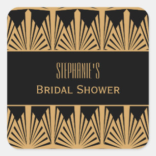 Pegatina Cuadrada Ducha de novias con patrón oro y negro Art Deco